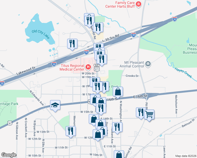 map of restaurants, bars, coffee shops, grocery stores, and more near 1800 North Jefferson Avenue in Mount Pleasant