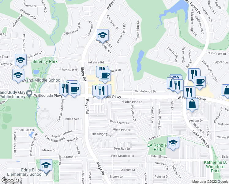 map of restaurants, bars, coffee shops, grocery stores, and more near 6012 Hidden Pine Lane in McKinney