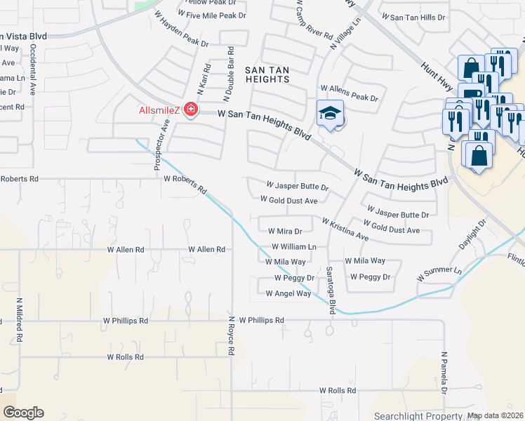 map of restaurants, bars, coffee shops, grocery stores, and more near 32468 North Cherry Creek Road in San Tan Valley