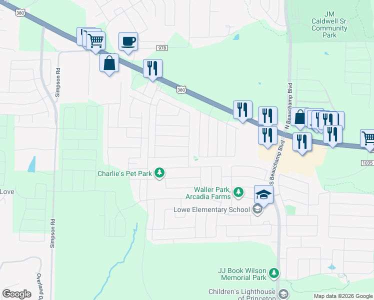 map of restaurants, bars, coffee shops, grocery stores, and more near 1204 Juniper Drive in Princeton