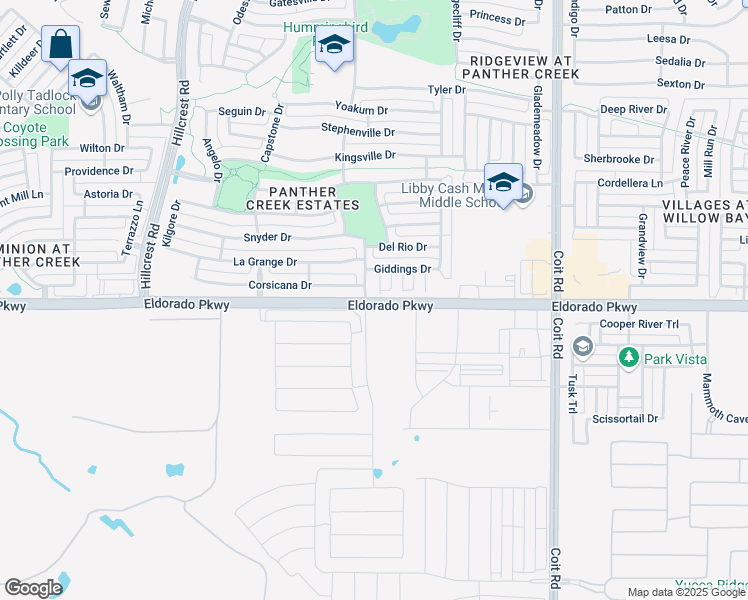 map of restaurants, bars, coffee shops, grocery stores, and more near 11000 Eldorado Parkway in Frisco
