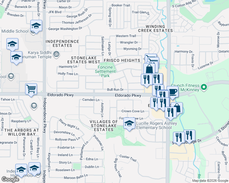 map of restaurants, bars, coffee shops, grocery stores, and more near 11643 Seaside Lane in Frisco