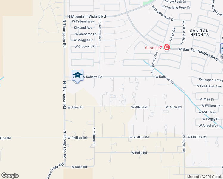 map of restaurants, bars, coffee shops, grocery stores, and more near 4065 West Roberts Road in Queen Creek