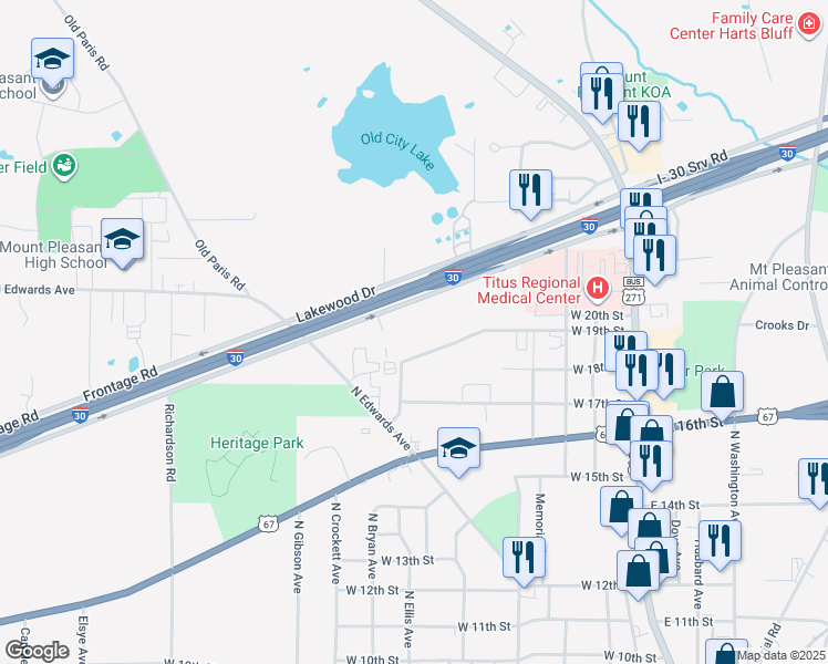 map of restaurants, bars, coffee shops, grocery stores, and more near 2045 Burton Road in Mount Pleasant