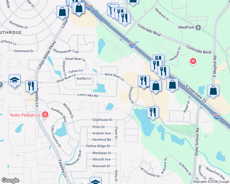 map of restaurants, bars, coffee shops, grocery stores, and more near 3213 Herring Court in Denton