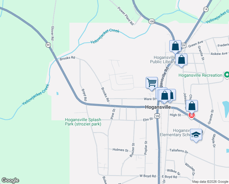 map of restaurants, bars, coffee shops, grocery stores, and more near 416 Foot Log Lane in Hogansville