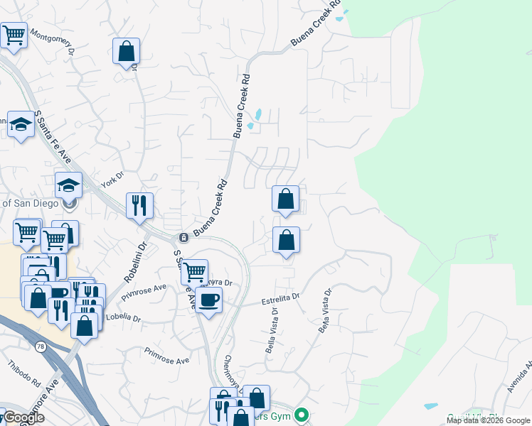 map of restaurants, bars, coffee shops, grocery stores, and more near 1932 Victory Drive in Vista