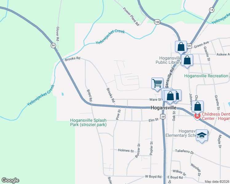 map of restaurants, bars, coffee shops, grocery stores, and more near 416 Foot Log Lane in Hogansville
