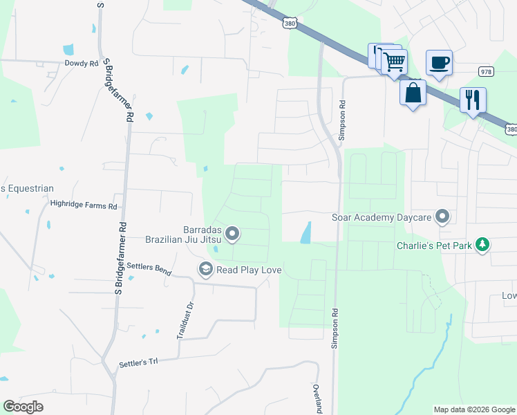 map of restaurants, bars, coffee shops, grocery stores, and more near 454 Sunridge Lane in McKinney
