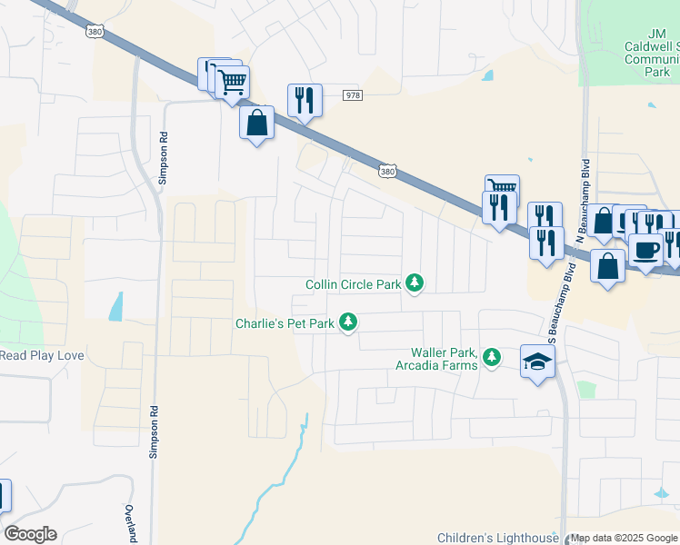 map of restaurants, bars, coffee shops, grocery stores, and more near 314 Lavaca Drive in Princeton