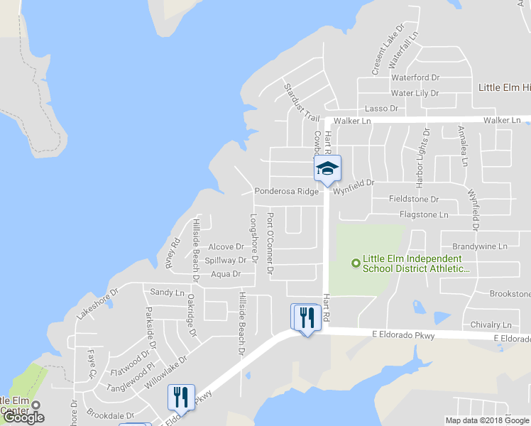 map of restaurants, bars, coffee shops, grocery stores, and more near 525 Port O'Conner Drive in Little Elm