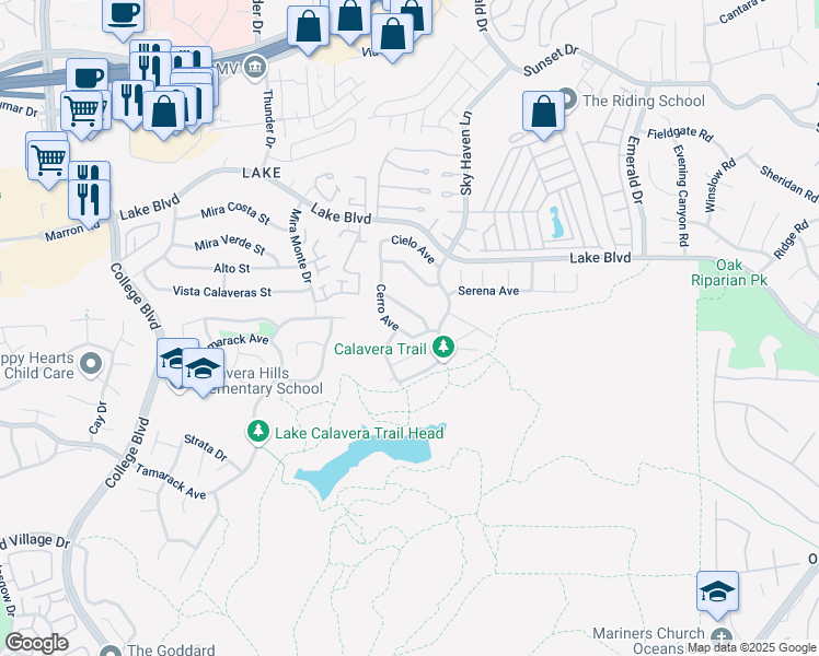 map of restaurants, bars, coffee shops, grocery stores, and more near 4234 La Tiera Drive in Oceanside