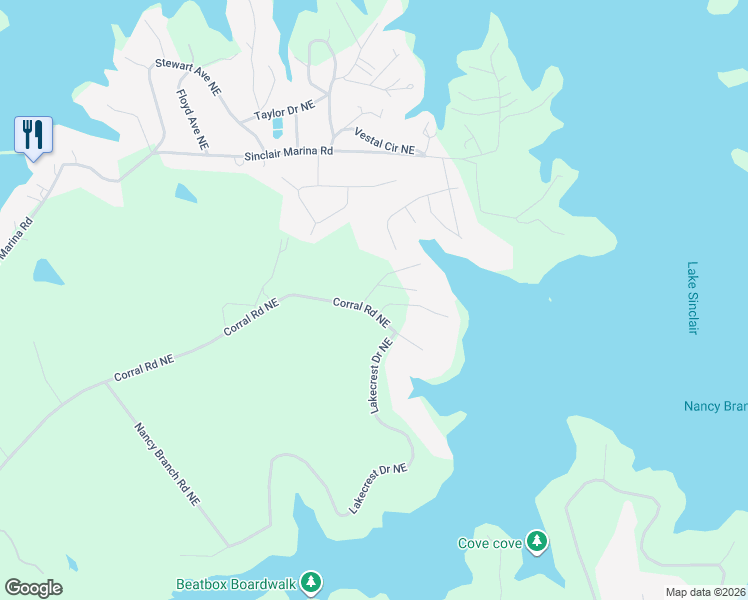 map of restaurants, bars, coffee shops, grocery stores, and more near 101 Deer Trail in Milledgeville