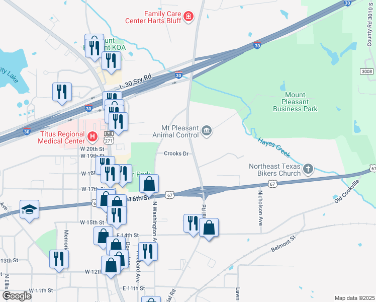 map of restaurants, bars, coffee shops, grocery stores, and more near 1701 Industrial Road in Mount Pleasant
