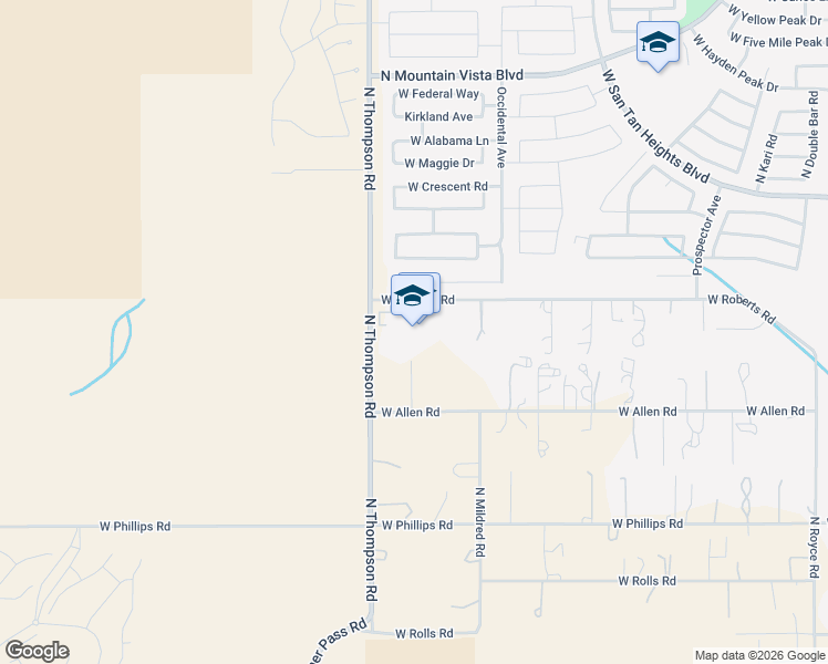 map of restaurants, bars, coffee shops, grocery stores, and more near 4567 West Roberts Road in Queen Creek