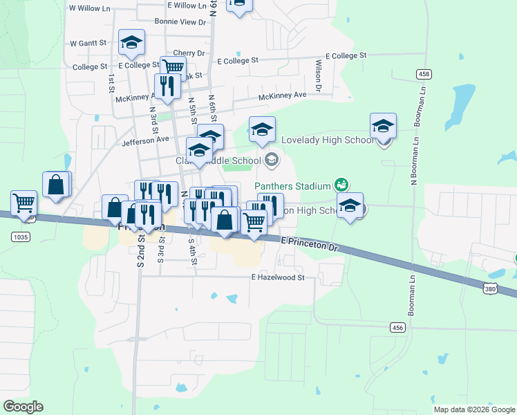 map of restaurants, bars, coffee shops, grocery stores, and more near 117 Tallant Street in Princeton
