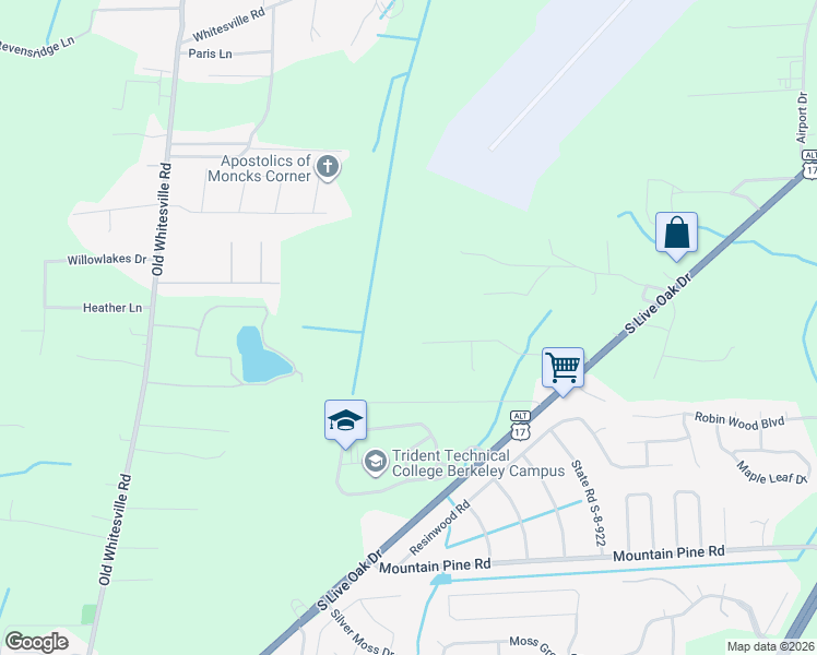 map of restaurants, bars, coffee shops, grocery stores, and more near 988 Adrian Lane in Moncks Corner