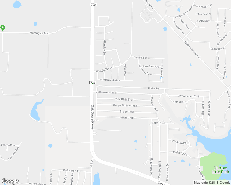 map of restaurants, bars, coffee shops, grocery stores, and more near 206 Cottonwood Trail in Oak Point