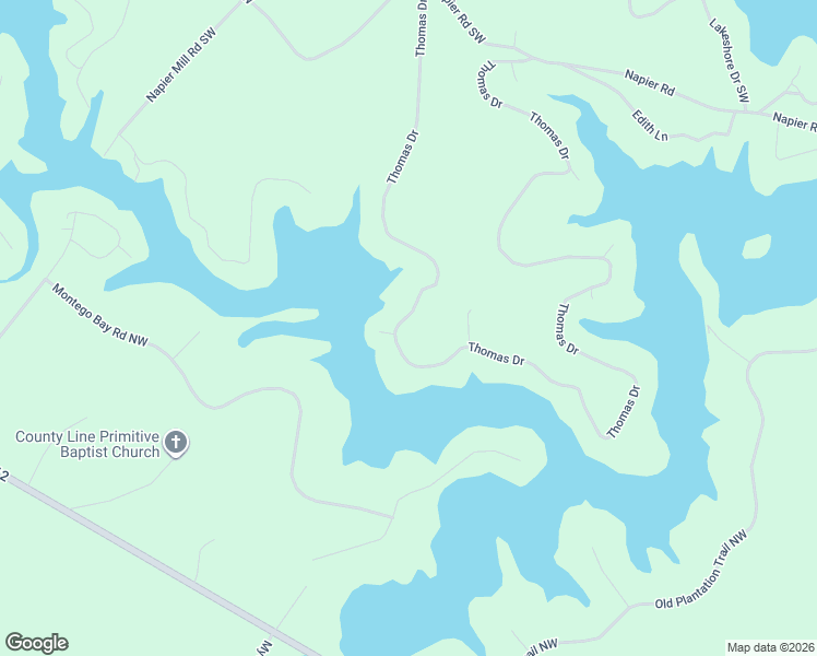 map of restaurants, bars, coffee shops, grocery stores, and more near 340 Thomas Drive in Eatonton