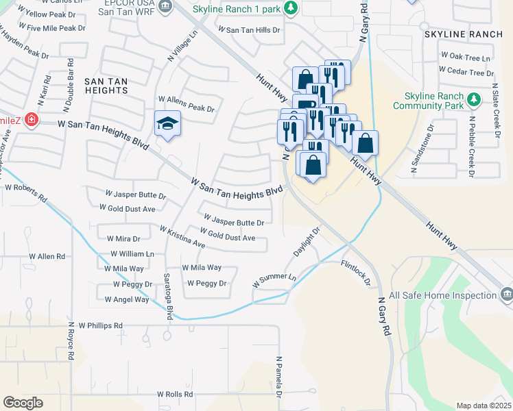map of restaurants, bars, coffee shops, grocery stores, and more near 2060 West Goldmine Mountain Drive in San Tan Valley