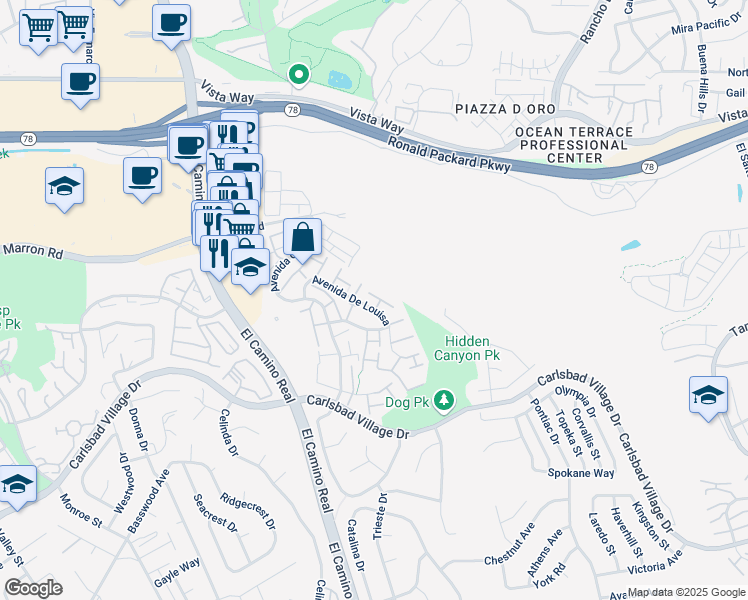 map of restaurants, bars, coffee shops, grocery stores, and more near 2901 Via Libertad in Carlsbad