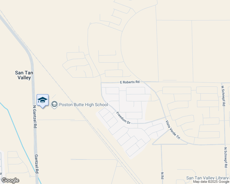 map of restaurants, bars, coffee shops, grocery stores, and more near East Roberts Road in San Tan Valley
