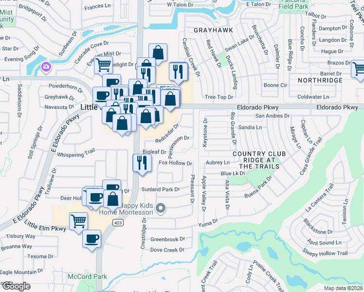 map of restaurants, bars, coffee shops, grocery stores, and more near 3081 Bigleaf Dr in Little Elm