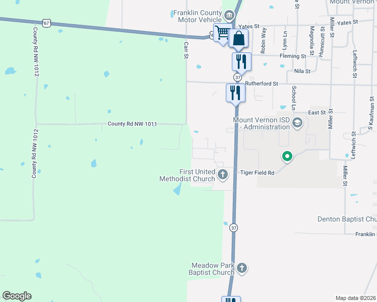map of restaurants, bars, coffee shops, grocery stores, and more near 623 Rodeo Drive in Mount Vernon
