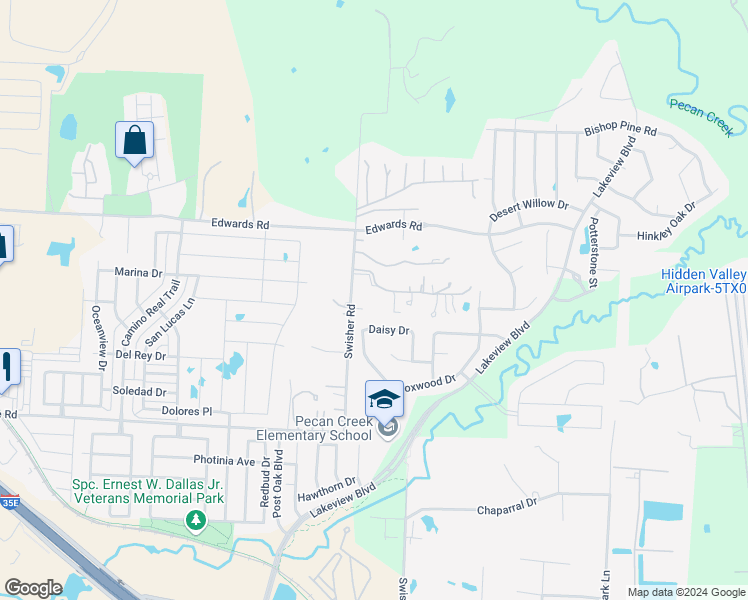 map of restaurants, bars, coffee shops, grocery stores, and more near 3388 Swisher Road in Denton