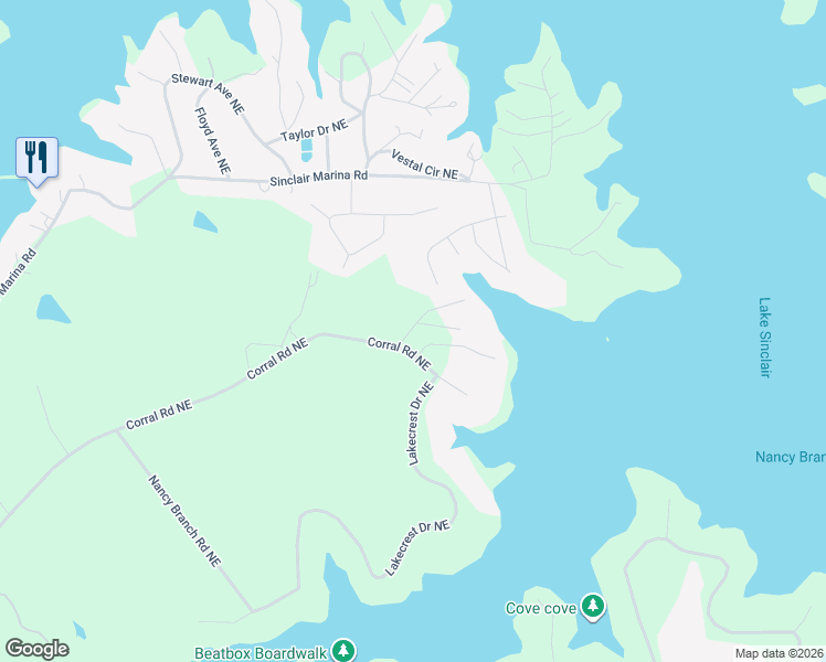 map of restaurants, bars, coffee shops, grocery stores, and more near 101 Deer Trail in Milledgeville