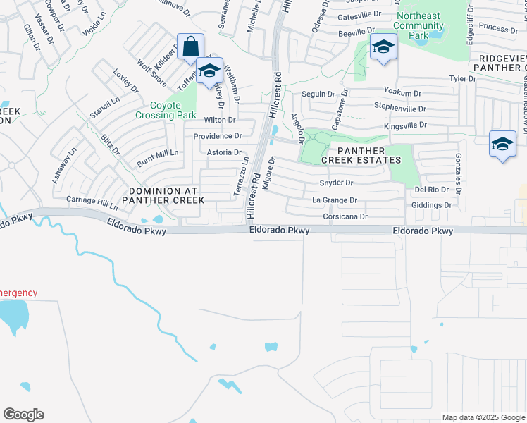 map of restaurants, bars, coffee shops, grocery stores, and more near 11000 Eldorado Parkway in Frisco