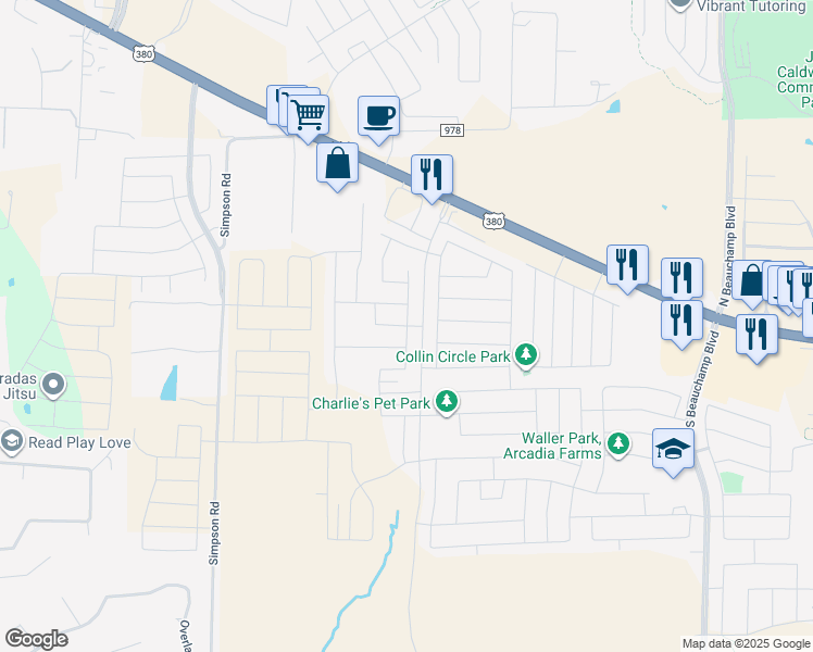 map of restaurants, bars, coffee shops, grocery stores, and more near Tamarack Drive in Princeton