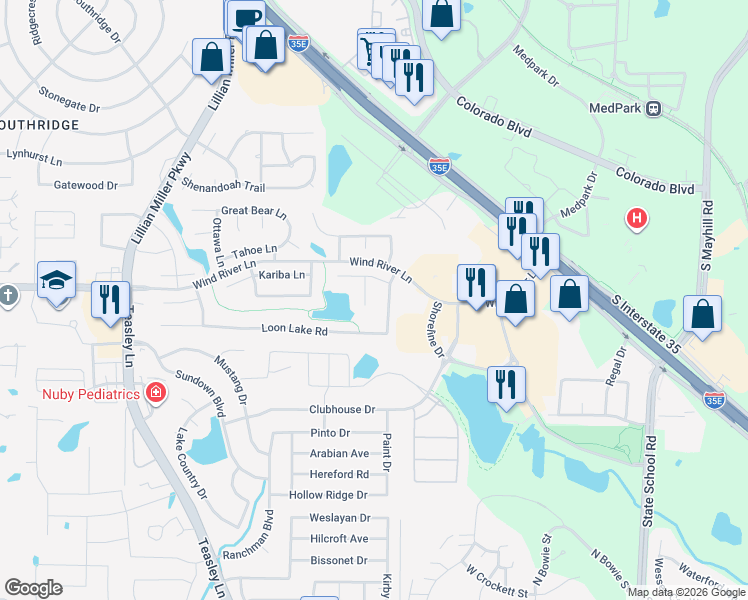map of restaurants, bars, coffee shops, grocery stores, and more near 3213 Herring Court in Denton