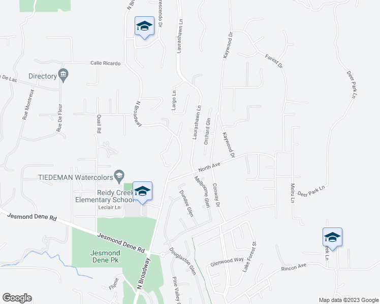 map of restaurants, bars, coffee shops, grocery stores, and more near 2953 Laurashawn Lane in Escondido