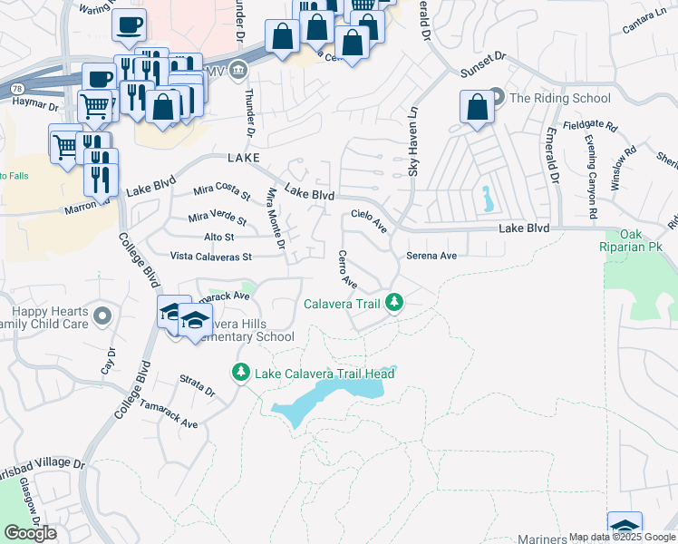 map of restaurants, bars, coffee shops, grocery stores, and more near 3633 Cerro Avenue in Oceanside