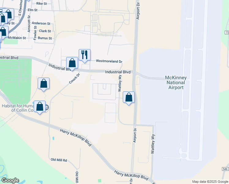 map of restaurants, bars, coffee shops, grocery stores, and more near 123 Dorothy Drive in McKinney
