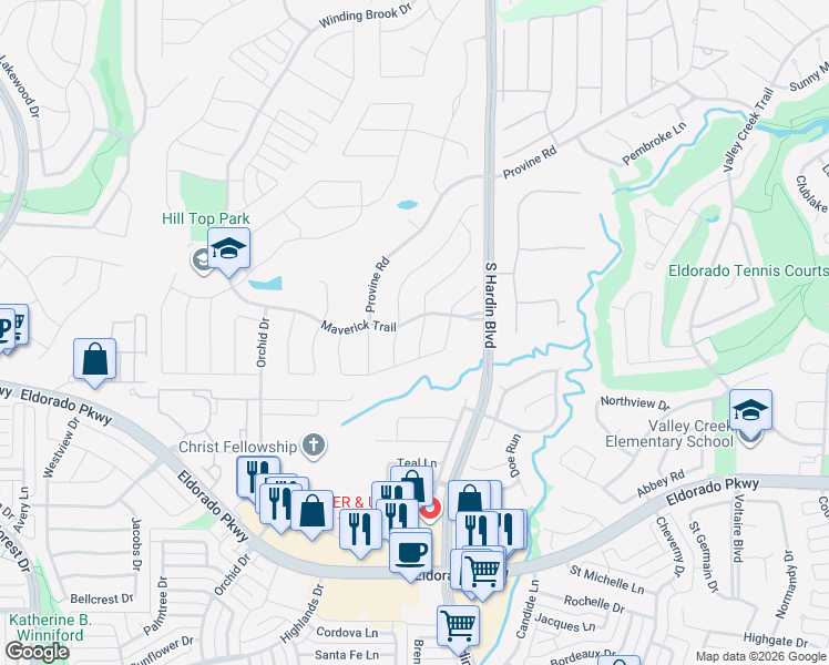 map of restaurants, bars, coffee shops, grocery stores, and more near 2204 Fleming Drive in McKinney