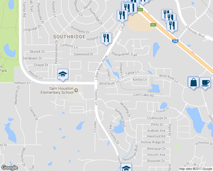 map of restaurants, bars, coffee shops, grocery stores, and more near 2009 Lamprey Circle in Denton