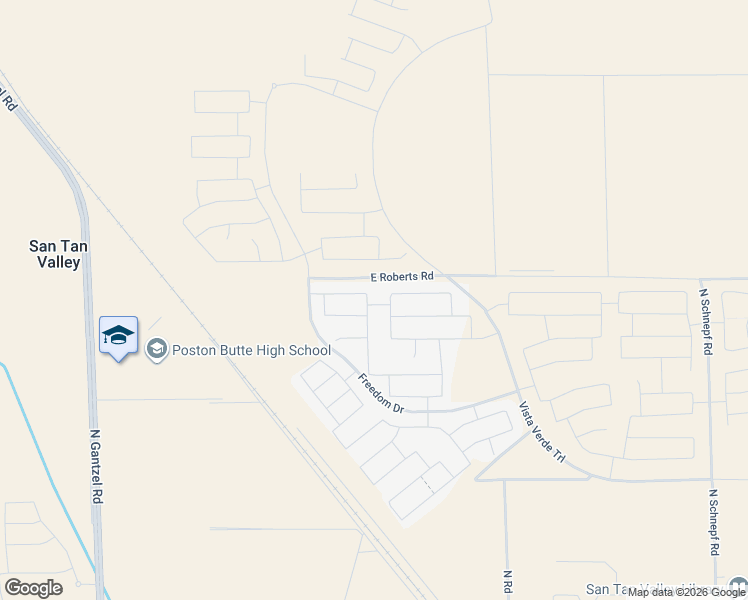 map of restaurants, bars, coffee shops, grocery stores, and more near East Roberts Road in San Tan Valley