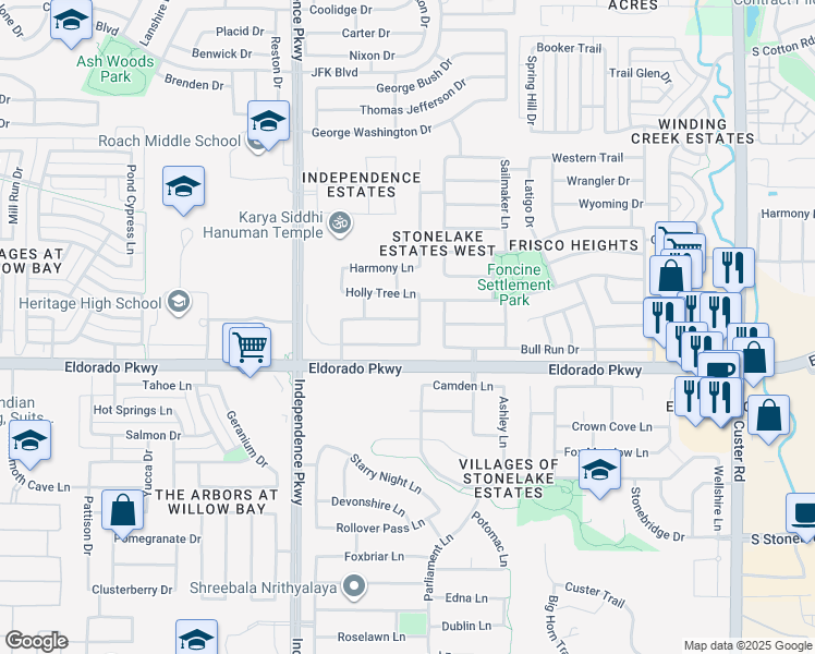 map of restaurants, bars, coffee shops, grocery stores, and more near 14955 Myrtle Beach Lane in Frisco