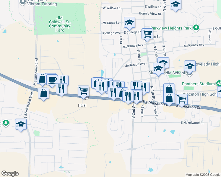 map of restaurants, bars, coffee shops, grocery stores, and more near 101 Yorkshire Drive in Princeton