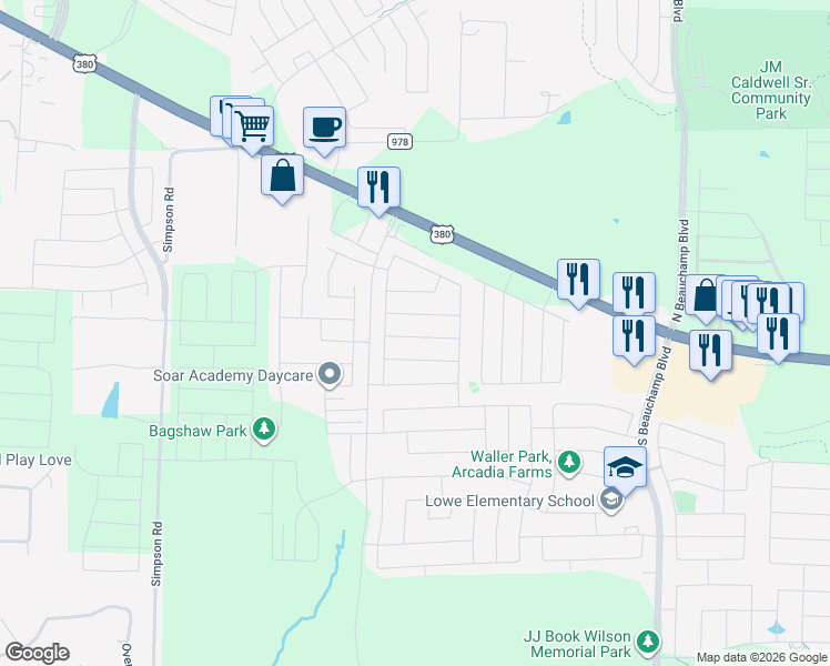 map of restaurants, bars, coffee shops, grocery stores, and more near 1218 Arizona Drive in Princeton