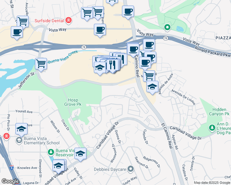 map of restaurants, bars, coffee shops, grocery stores, and more near 2262 Avenida Magnifica in Carlsbad