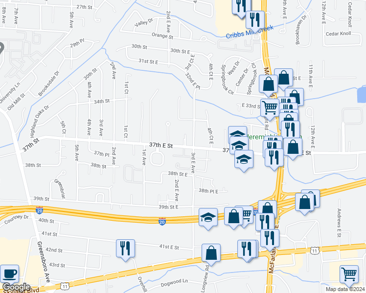 map of restaurants, bars, coffee shops, grocery stores, and more near 245 James I Harrison Junior Parkway in Tuscaloosa
