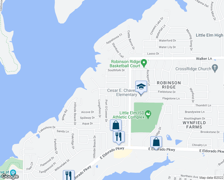map of restaurants, bars, coffee shops, grocery stores, and more near 1024 Ponderosa Ridge in Little Elm