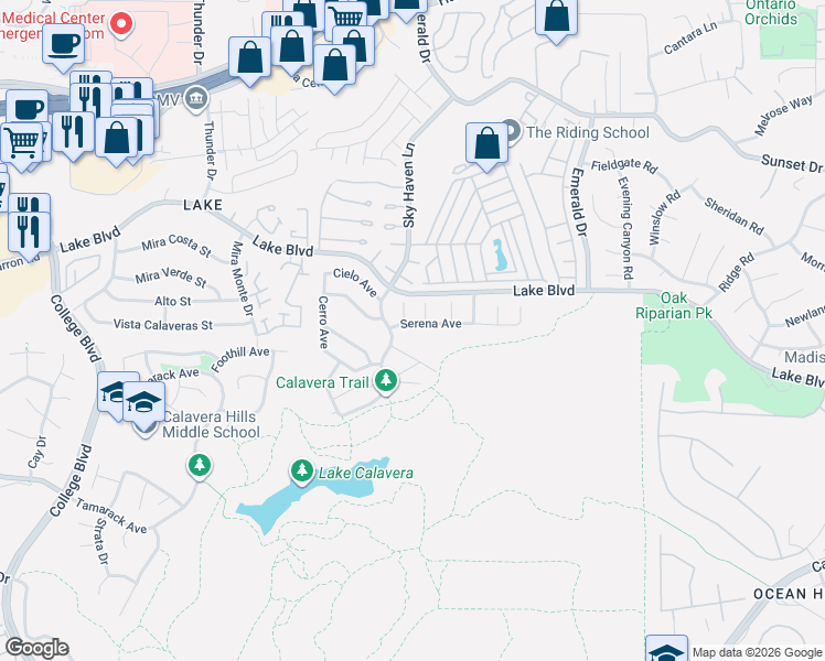 map of restaurants, bars, coffee shops, grocery stores, and more near 4309 Serena Avenue in Oceanside