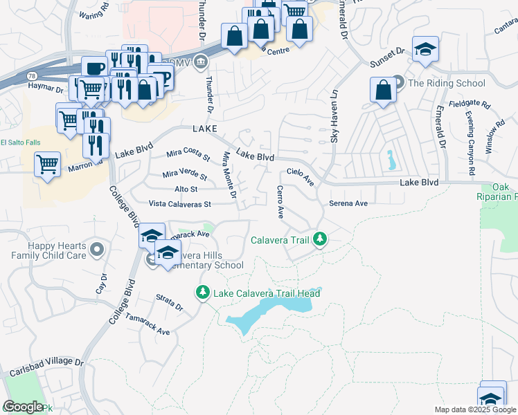 map of restaurants, bars, coffee shops, grocery stores, and more near 4133 Baycliff Way in Oceanside