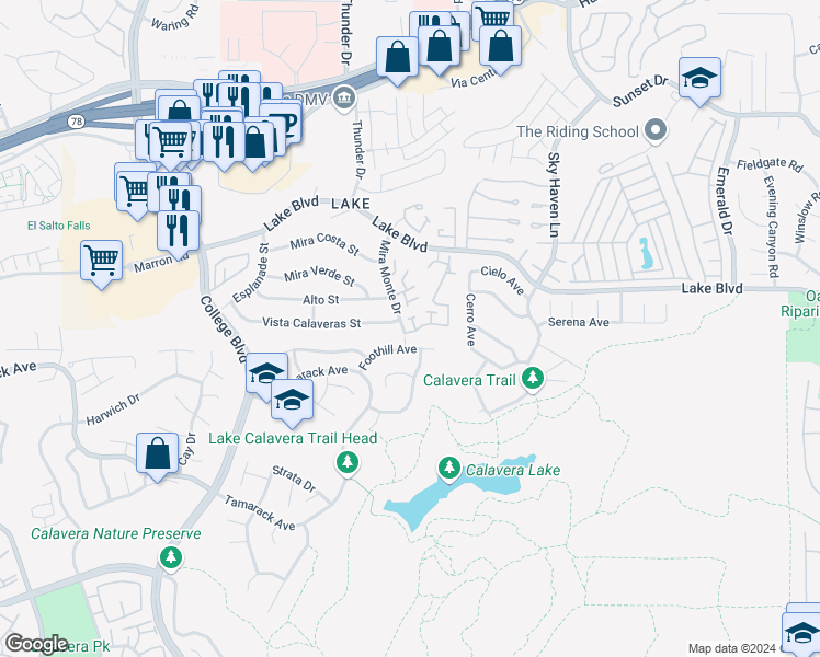 map of restaurants, bars, coffee shops, grocery stores, and more near 3958 Foothill Avenue in Carlsbad