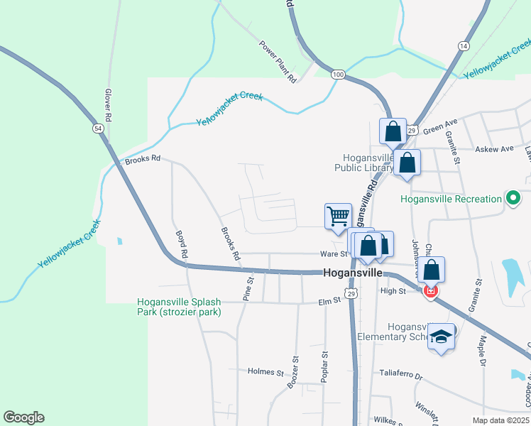 map of restaurants, bars, coffee shops, grocery stores, and more near 416 Foot Log Lane in Hogansville