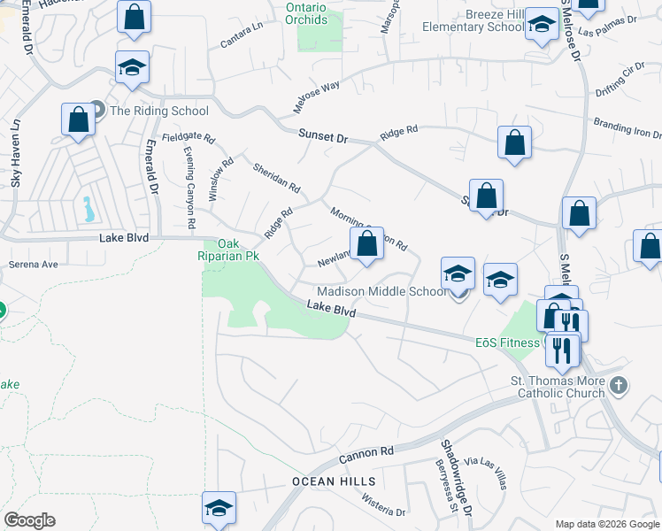 map of restaurants, bars, coffee shops, grocery stores, and more near 3563 Normount Road in Oceanside